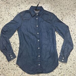 NWT Massimo Dutti blue jean denim chambray western style shirt top 2